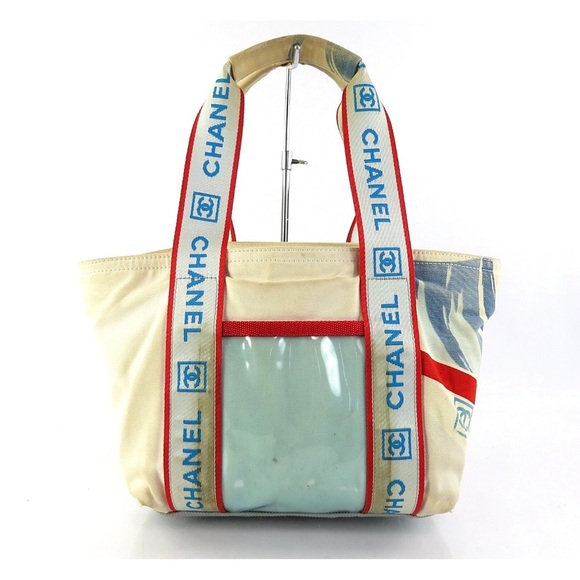 CHANEL Cream Tote with Red and Blue Accents - Picture 2 of 14